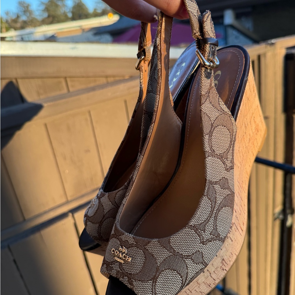 Coach Tan and Brown Slingback Wedges - Picture 6 of 10